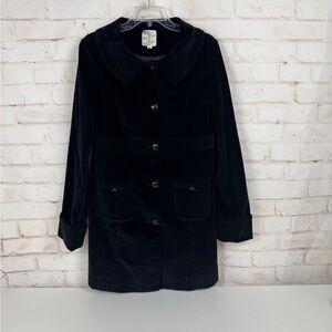 Anthropologie Tulle Women's Trench Coat Size L Black Textured Pockets Jacket